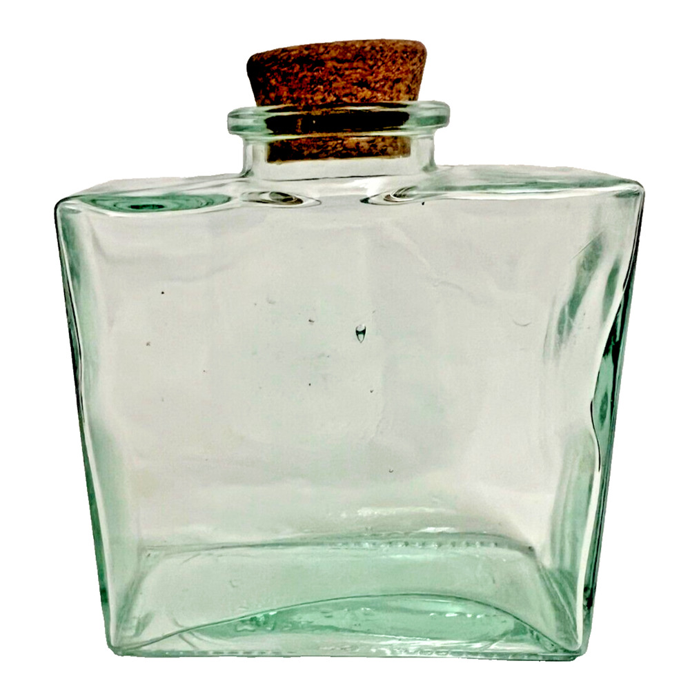 Vintage Green Glass Rectangle Jar with Cork Lid, SVE Italy, L100, Whiskey Decant